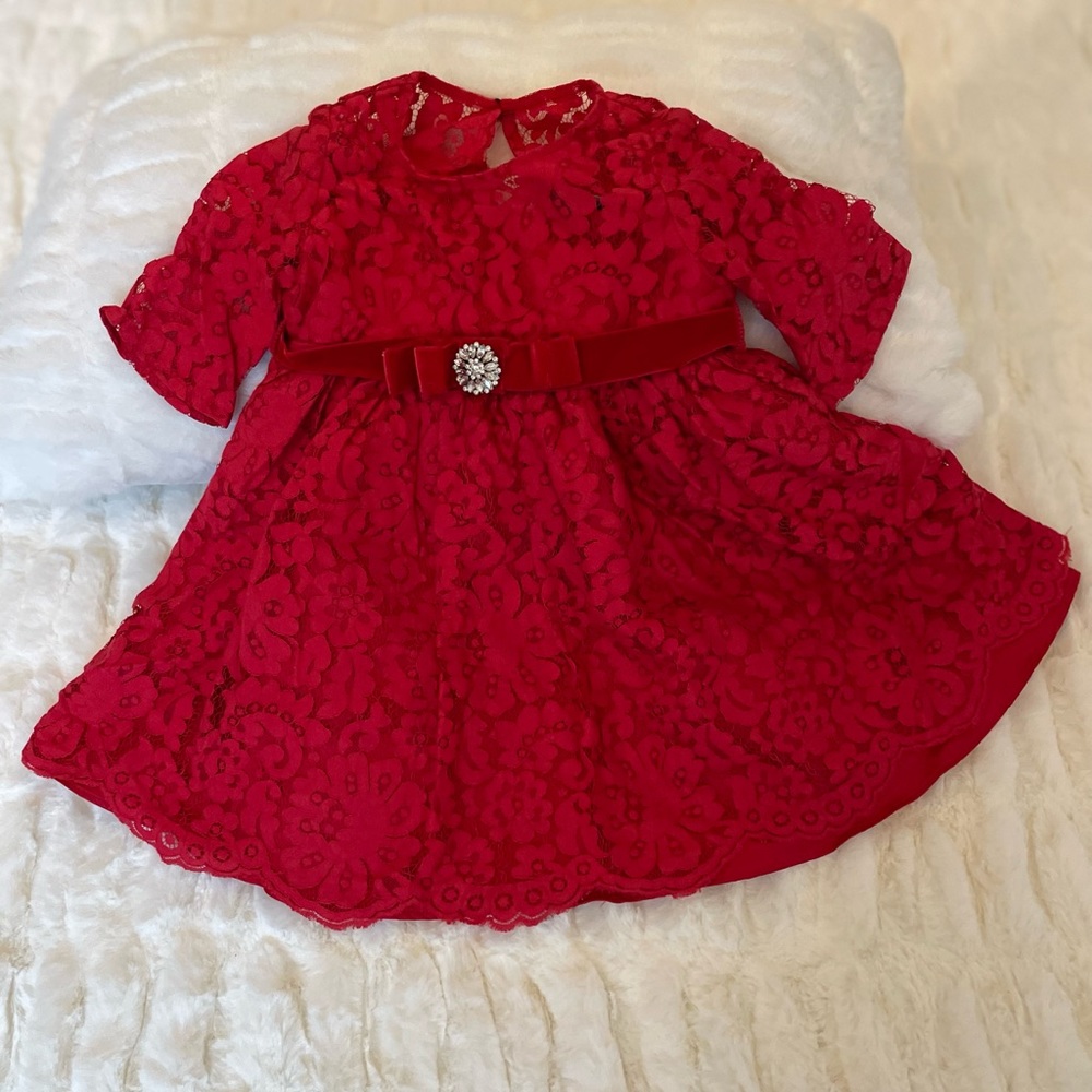 Rare Editions lace red Christmas/holiday dress. 12 months